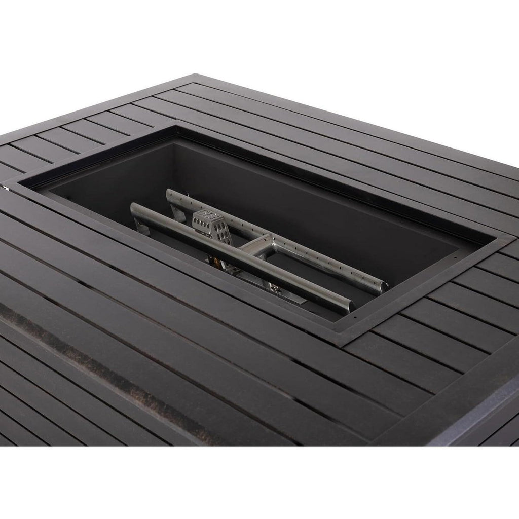 Longmont Aluminum Convertible Gas Fire Pit Table 55,000 BTU with Lid, Cover & Clear Fire Glass, Bronze 48 Rectangular