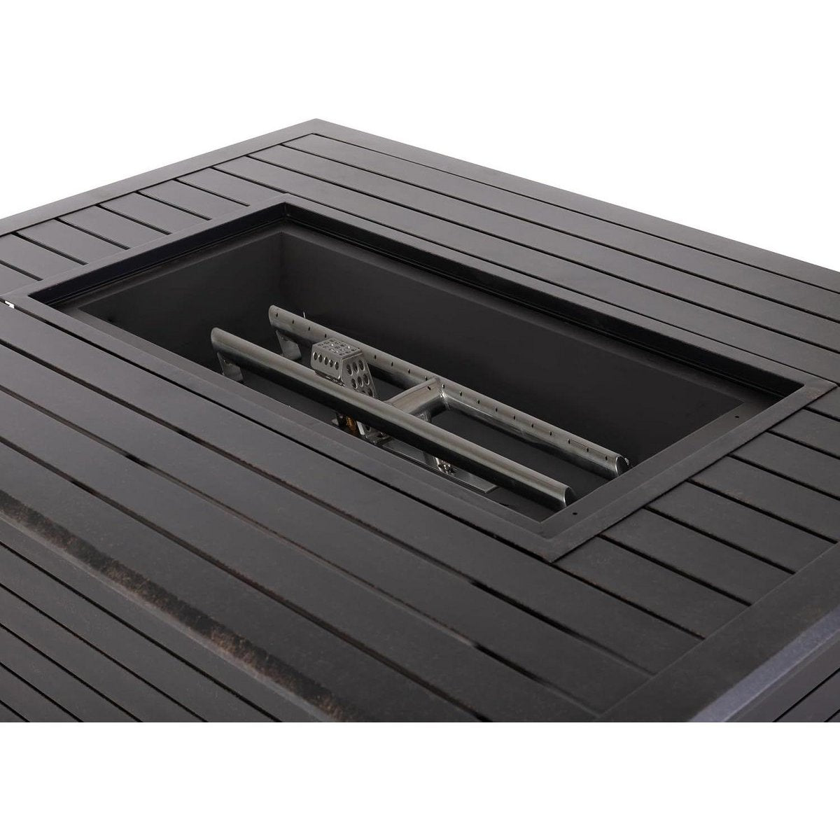 Longmont Aluminum Convertible Gas Fire Pit Table 55,000 BTU with Lid, Cover & Clear Fire Glass, Bronze 48 Rectangular