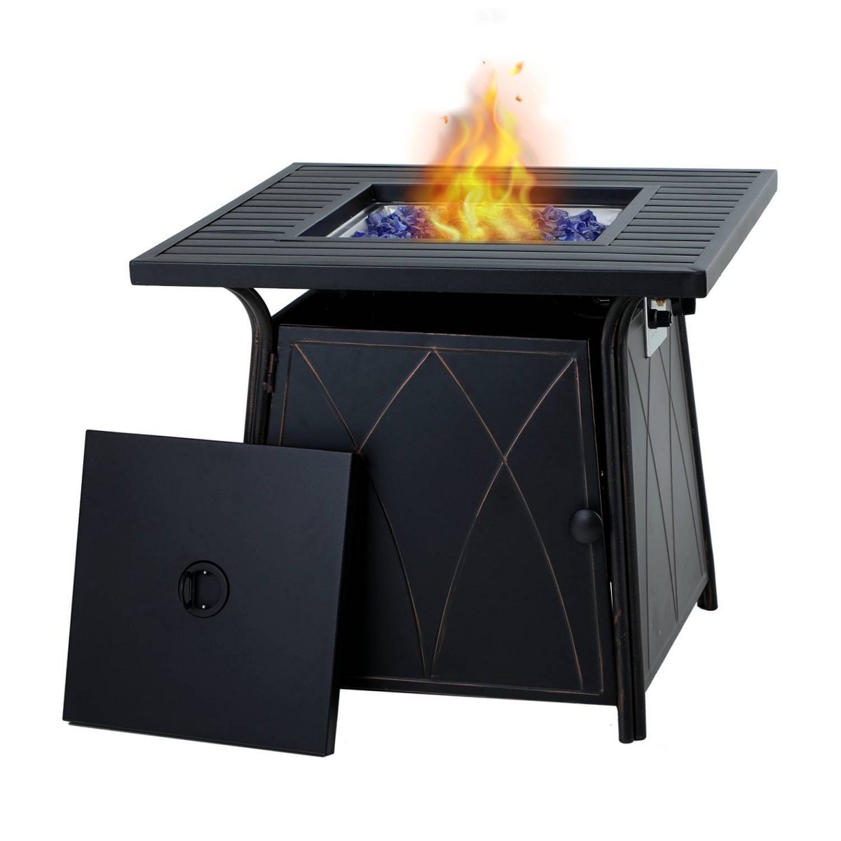 5pc Outdoor Conversation Set with Swivel Chairs & 28 Square Propane Fire Table