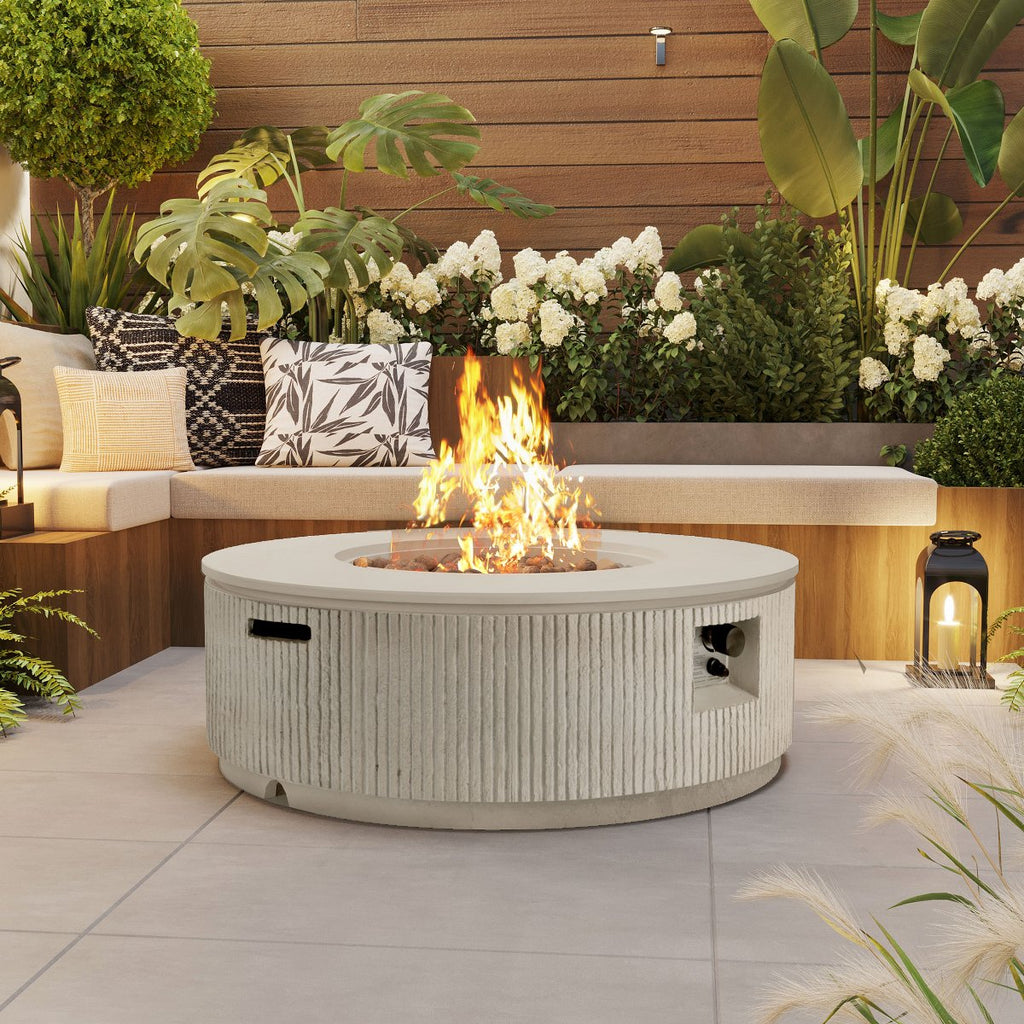 38 Patio Propane Fire Pit Table, 50000 BTU Round Outdoor Fireplace with Steel Burner, Adjustable Flame Control, Lava Rocks & Rain Cover