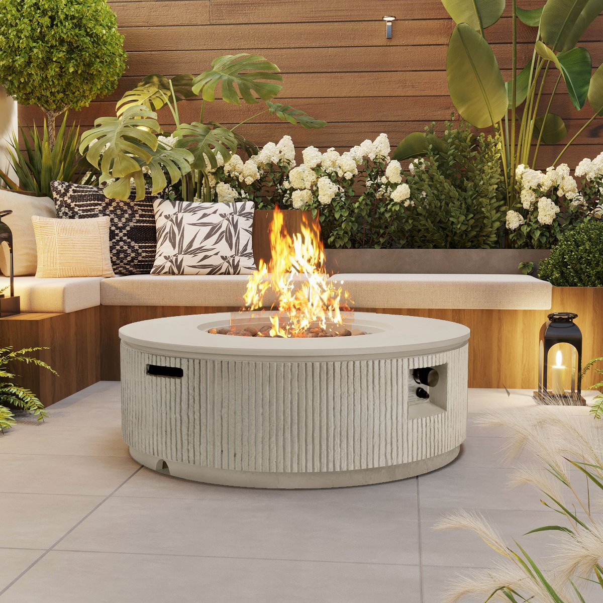 38 Patio Propane Fire Pit Table, 50000 BTU Round Outdoor Fireplace with Steel Burner, Adjustable Flame Control, Lava Rocks & Rain Cover