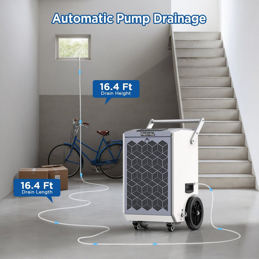 160 Pints Commercial Dehumidifier with Pump Heavy-Duty Moisture Control for Basement Warehouse, Industry Water Damage Unit, Auto Defrost