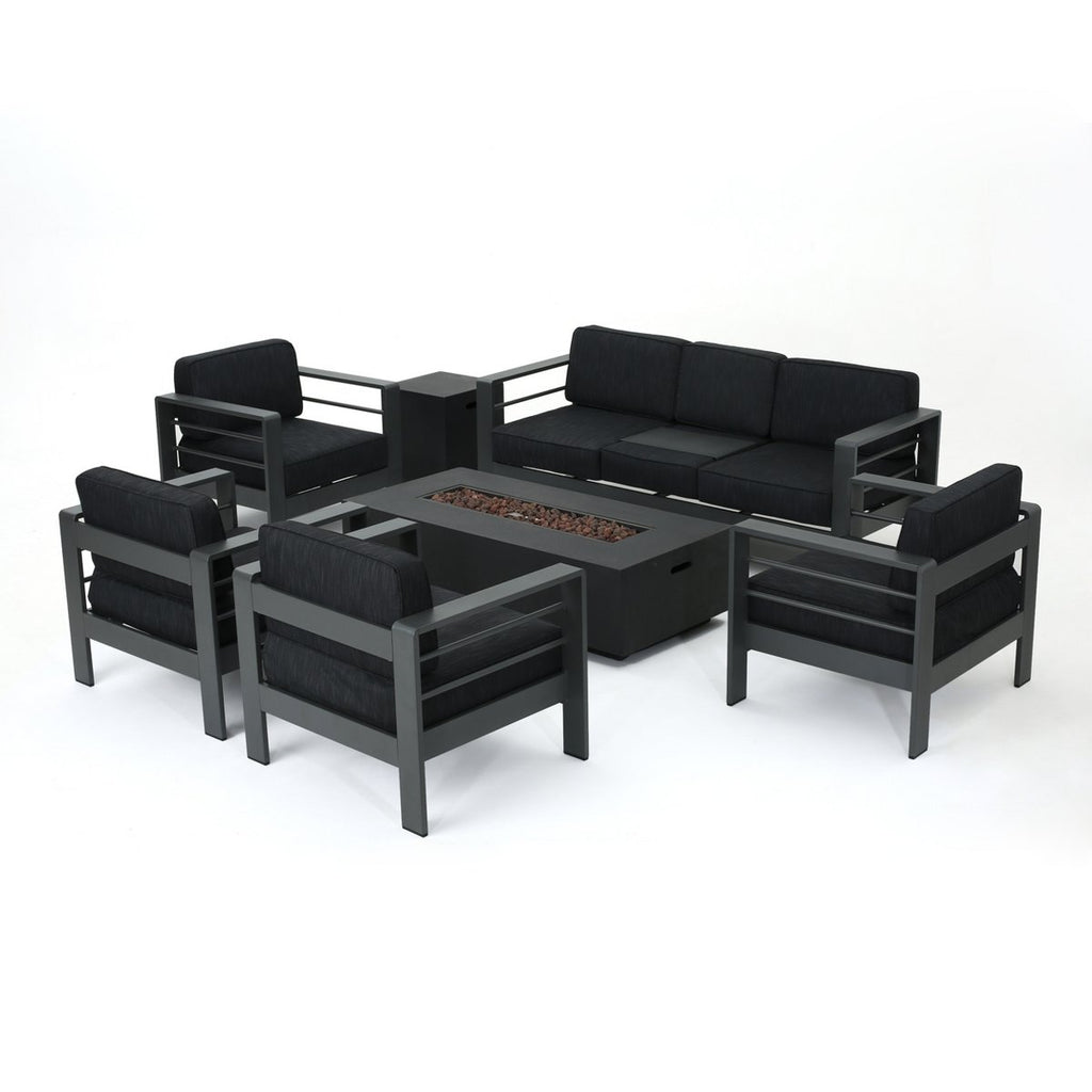 Cape Coral Outdoor Aluminum 7 Seater Sofa Chat Set with Fire Pit