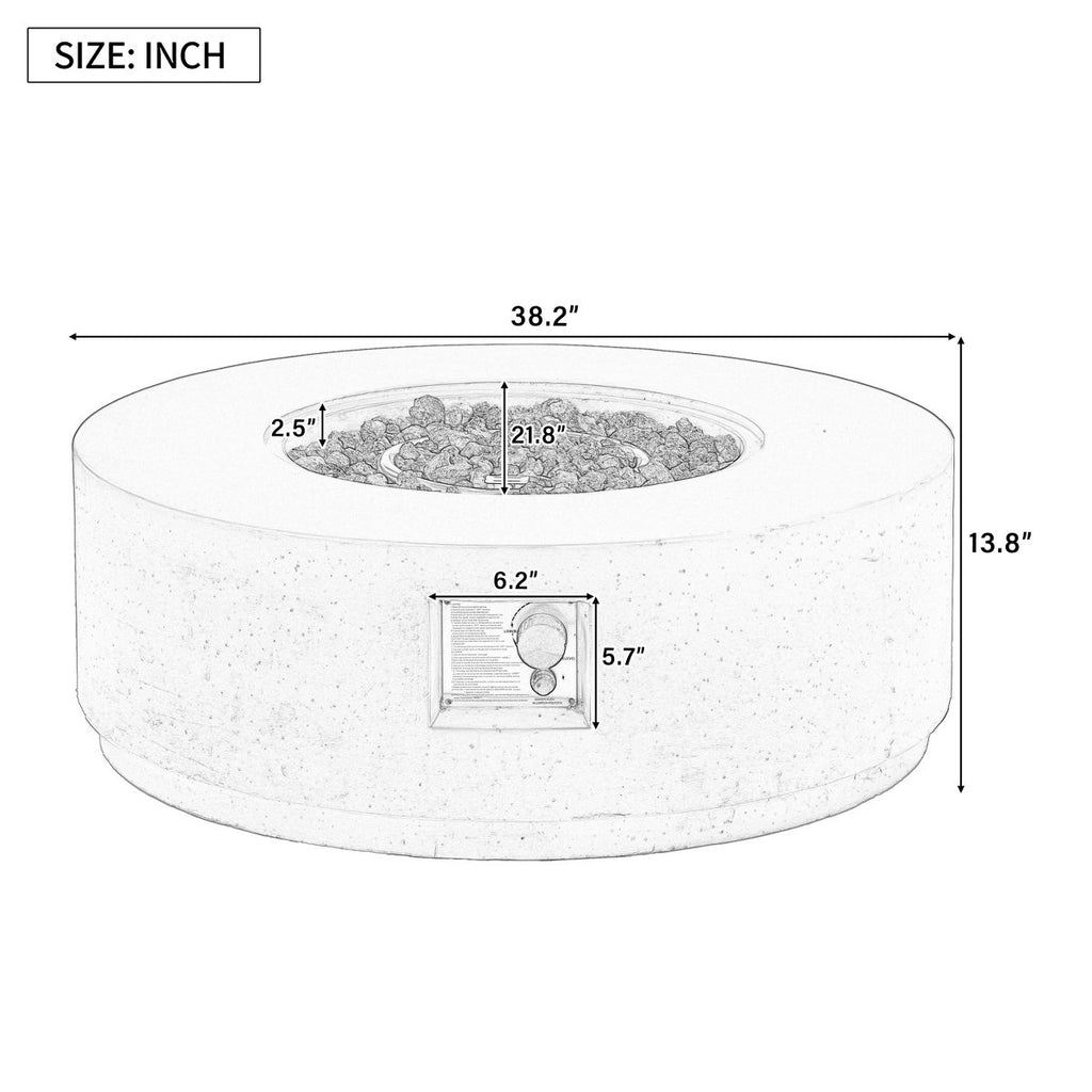 38 Round Propane Fire Pit Table, 50000 BTU Large Outdoor Fireplace with Faux Stone Finish, Lava Rocks & Waterproof Cover
