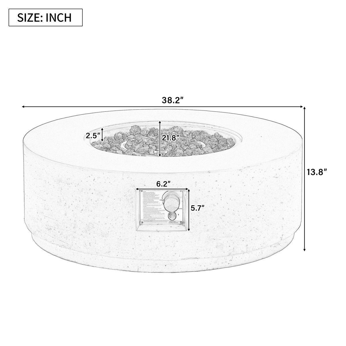 38 Round Propane Fire Pit Table, 50000 BTU Large Outdoor Fireplace with Faux Stone Finish, Lava Rocks & Waterproof Cover