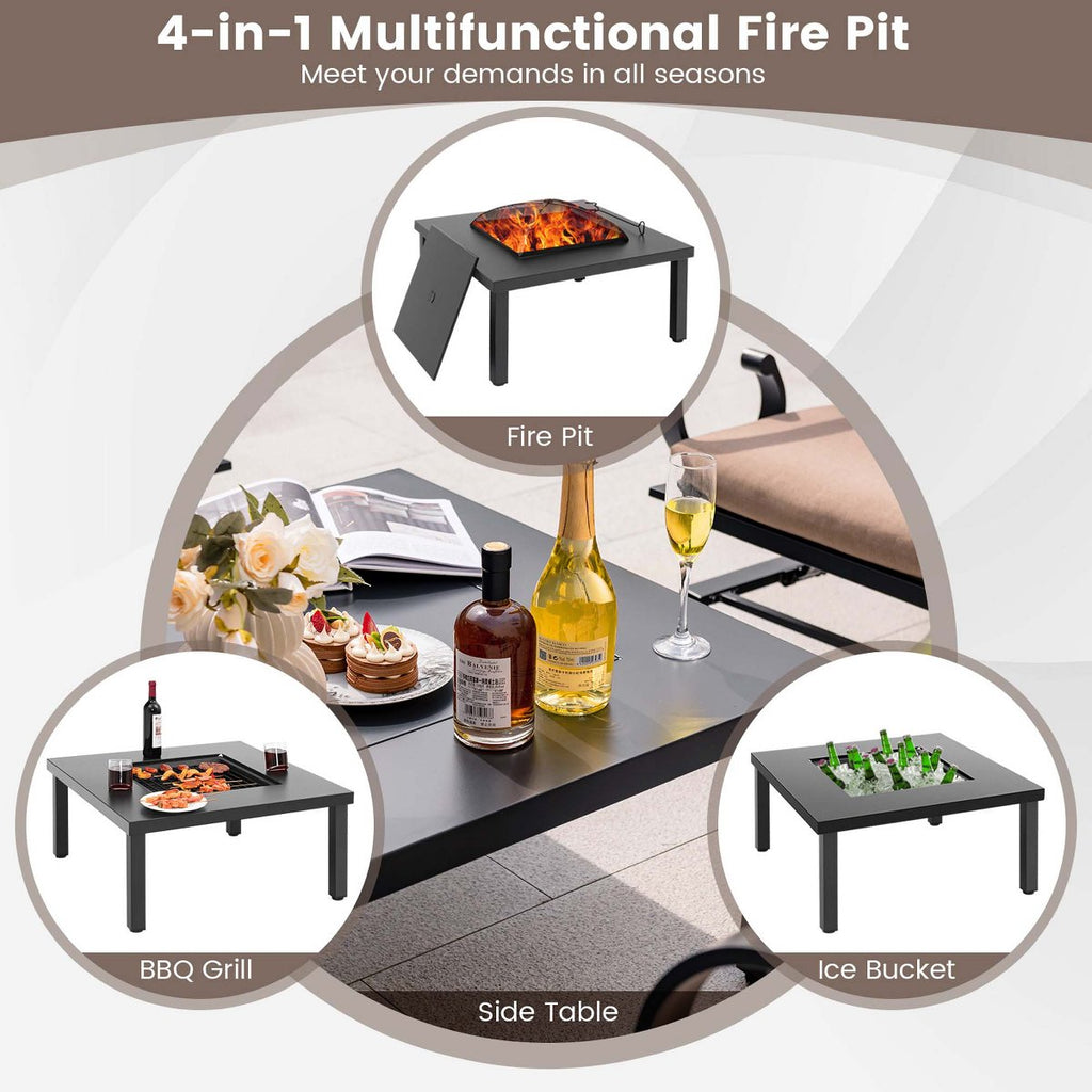 5pcs Patio Rocking Chairs 4-in-1 Fire Pit Table Heavy-Duty Conversation Outdoor