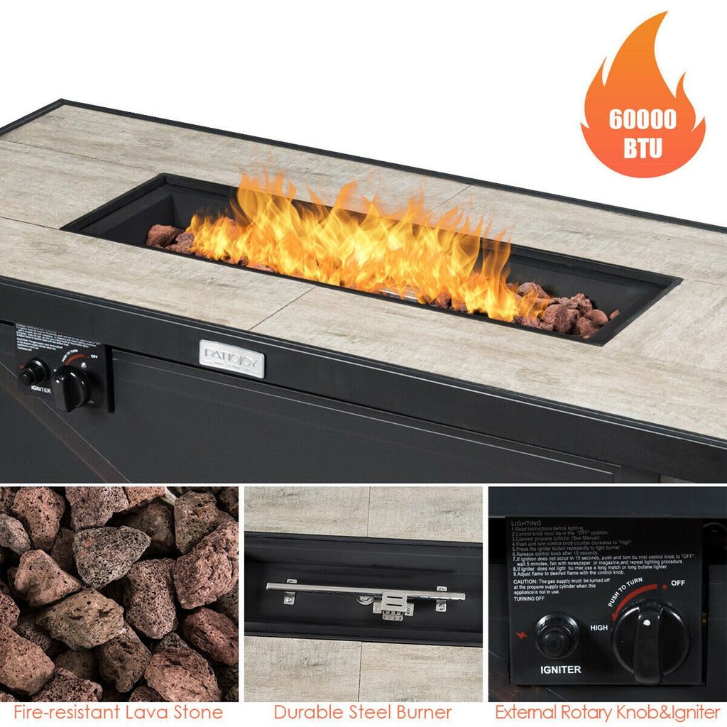 60,000 BTU 42'' Rectangular Propane Gas Fire Pit Heater Outdoor Table W/ Cover