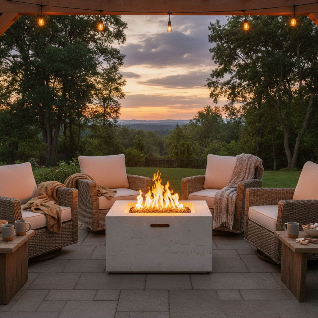 Square Propane Fire Pit Table, 40,000 BTU Outdoor MGO Fireplace with Lava Rocks & Rain Cover