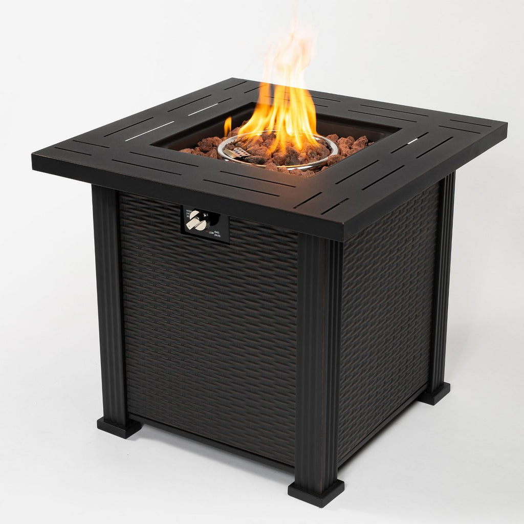 28 Propane Gas Fire Pit Table, 50,000 BTU Square Steel Outdoor Fireplace for Patio Deck, Black