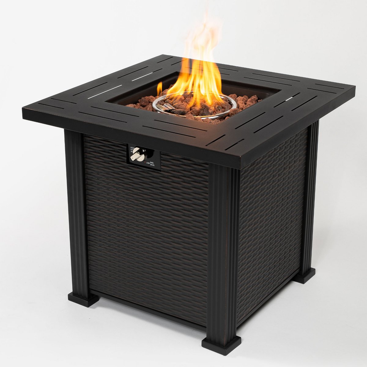 28 Propane Gas Fire Pit Table, 50,000 BTU Square Steel Outdoor Fireplace for Patio Deck, Black