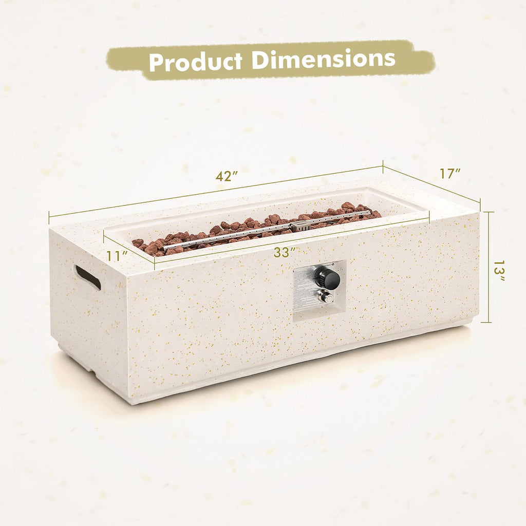 42'' Terrazzo Fire Pit Table 50,000 BTU Rectangle Propane Fire Pit with PVC Cover