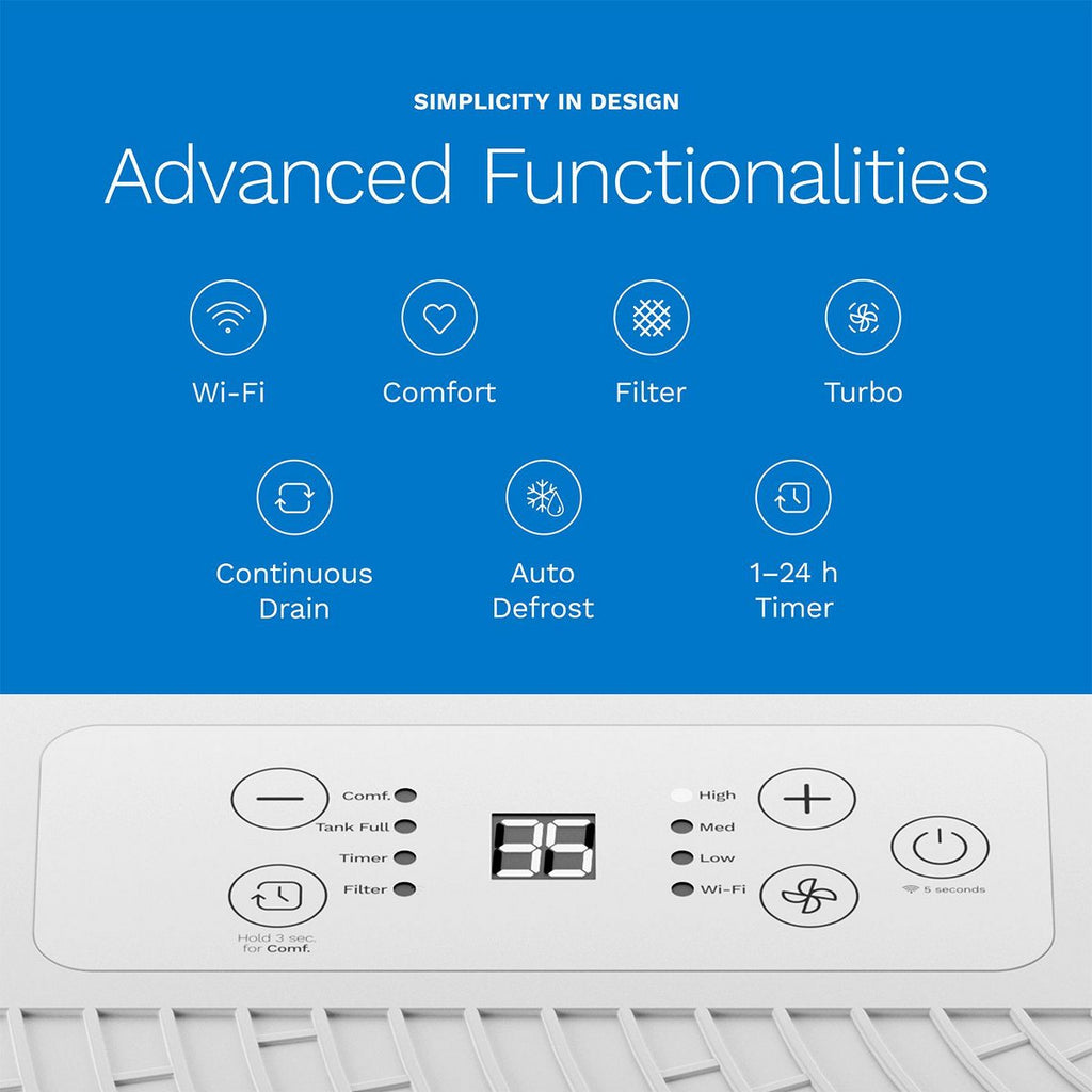 32 Pint Wi-Fi Dehumidifier for up to 4,500 Sq Ft Rooms (MAX 80 Pint at 95°F, 90% RH) – High-Efficiency Moisture Removal with Auto Shut-Off